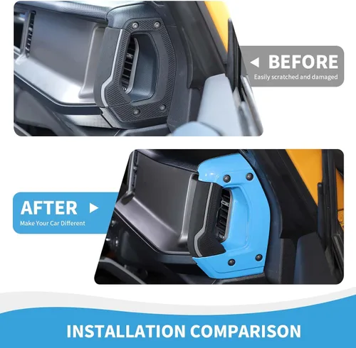 Vista 5 de RAZPOY Cubierta para manija lateral de consola central compatible con accesorios interiores Ford Bronco 2021-2024, azul claro