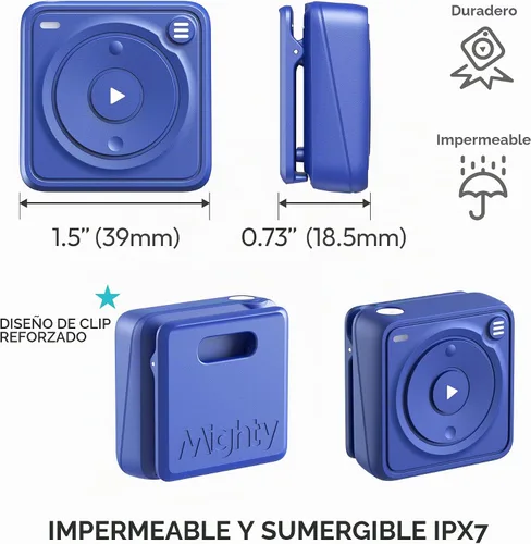 Vista 3 de Mighty Wave - Reproductor de música Spotify y Amazon Music impermeable IPX7 - Incluye auriculares con cable impermeables - Perfecto para nadar