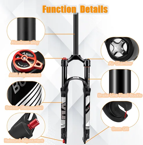 Vista 6 de BUCKLOS Horquilla MTB de Suspensión de Aire de 120mm para Viaje, 26/27.5/29, Ajuste de Rebote 1 1/8 Tubo Recto/Conico QR 9mm, Bloqueo Manual/Remoto