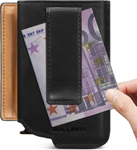 Vista 6 de Tarjetero delgado para hombre cartera de aluminio grande con clip para dinero 8 tarjetas bloqueo RFID
