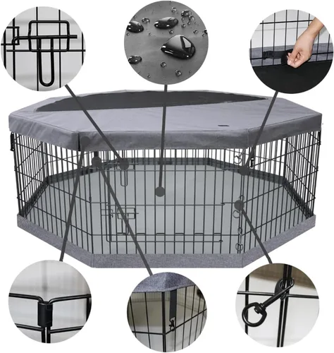 Vista 22 de PETIME - Corral plegable de metal para ejercicio de perros/Parque de juegos para cachorros con 8 paneles para interior/exterior, valla de patio
