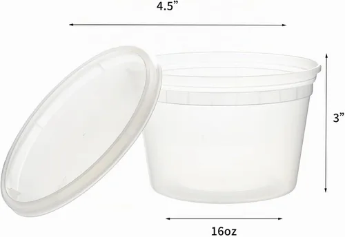 Vista 2 de FULING Paquete de 48 recipientes de plástico de 16 onzas con tapas, recipientes desechables para almacenamiento de alimentos, recipientes