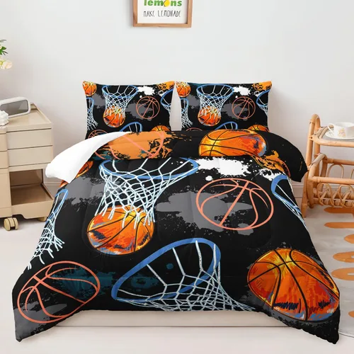 Vista 12 de AILONEN Juego de edredón de béisbol tamaño individual, juego de ropa de cama para niños, cama deportiva para niños en una bolsa, 1 juego de edredón