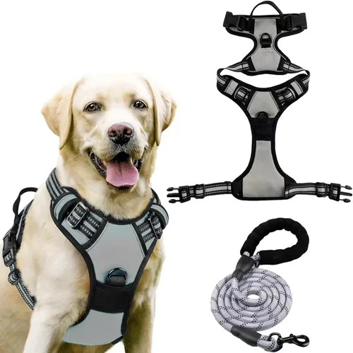 Vista 9 de Dog Harness, No Pull Large, Release on Neck, Front Back Clips Dog Vest Harness Reflective Adjustable Padded,for Outdoor Walking Training(L,Black)