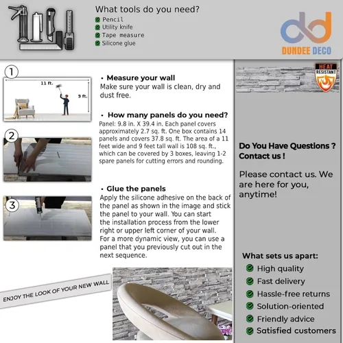 Vista 6 de Dundee Deco Paneles de pared 3D efecto ladrillo, revestimiento de pared con aspecto de piedra gris, revestimiento de espuma de poliestireno