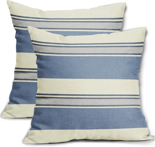 Vista 28 de Juego de 2 fundas de almohada a rayas negras y marrones de 16 x 16 pulgadas, diseño de rayas bohemias con estampado de rayas color crema, fundas