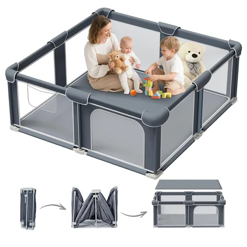 Vista 11 de G TALECO GEAR Corralito plegable para bebés y niños pequeños, patio de juegos portátil de 50"x50" con alfombra, corral de juegos plegable para niños