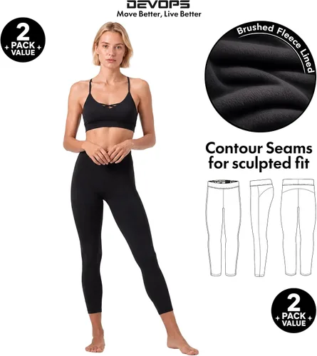 Vista 10 de DEVOPS - Juego de 2 pantalones térmicos interiores para mujer, calzoncillos largos, leggings 1#(línea_2pack) negro/negro