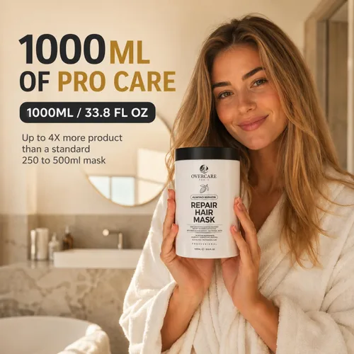 Vista 8 de OVERCARE Mascarilla capilar de queratina de almendras para cabello seco dañado, tratamiento reparador de acondicionamiento profundo para cabello