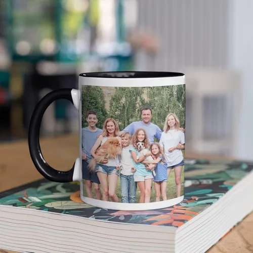 Vista 3 de Taza de café con foto personalizada, 11 onzas, color negro, con imagen envolvente, texto, taza de cerámica personalizada con imagen, taza