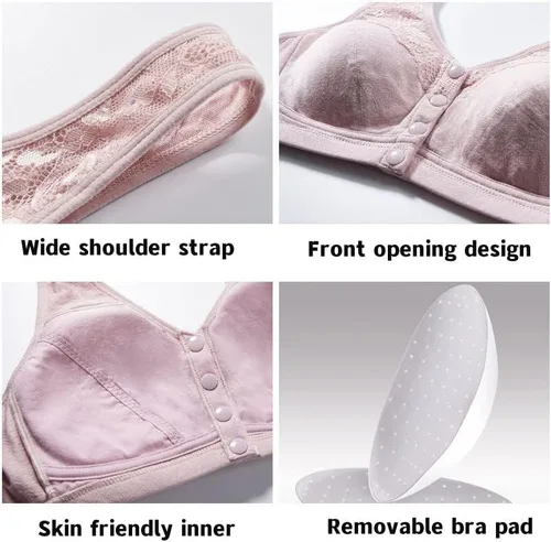Vista 5 de Front Buckle Bra Buttons Full Coverage Bras,Comfort Front Close Sport Bra,Beautiful Back Breathable Lace Bras