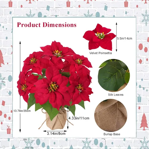 Vista 2 de Mini árbol de Navidad con flores artificiales en maceta 1cs pequeño en maceta-13 pulgadas