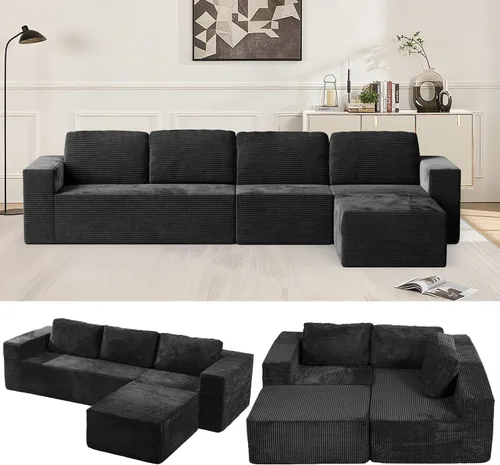 Vista 29 de Furnify Sofá modular tapizado de espuma de 30", Sofá de piso tapizado con almohada, Silla puf para dormitorio y sala de estar, No requiere