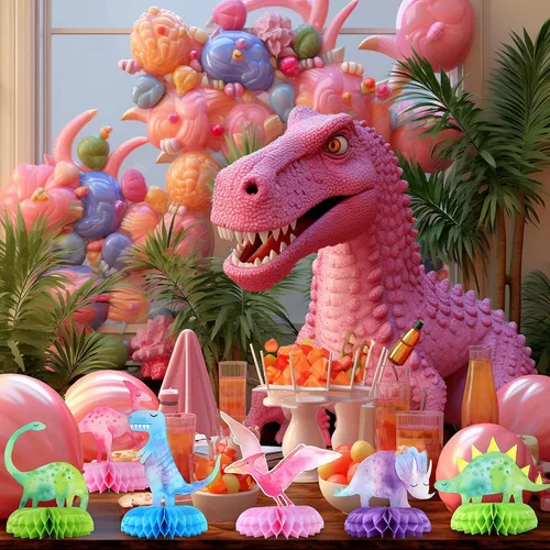 Vista 4 de Centros de mesa de dinosaurio para baby shower, 12 piezas de centros de mesa de nido de abeja de dinosaurio para decoraciones, decoración de mesa