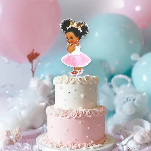 Vista 6 de Centros de mesa de princesa para baby shower, decoración de mesa de 10 pulgadas, princesa afroamericana, centro de mesa de cumpleaños negro real