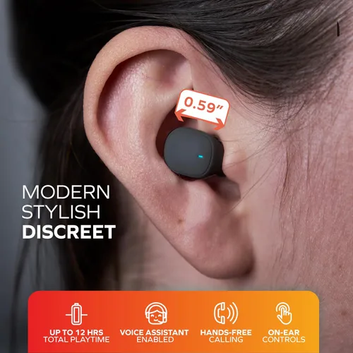 Vista 4 de Coby Mini auriculares inalámbricos Bluetooth 5.3, pequeños auriculares con aislamiento de ruido interno con micrófono y estuche de carga, 12 horas