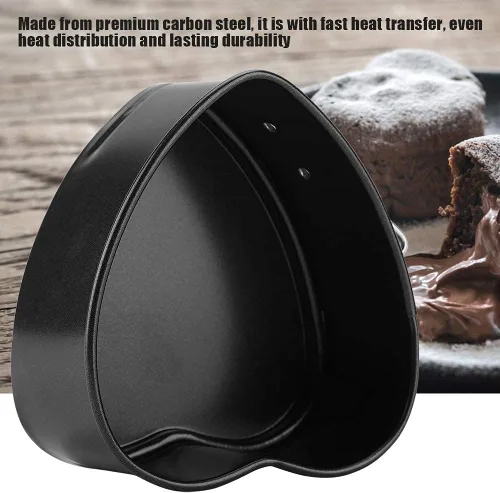 Vista 4 de HERCHR Molde desmontable en forma de corazón de 4 pulgadas, molde antiadherente de acero al carbono para hornear tarta de queso con parte inferior