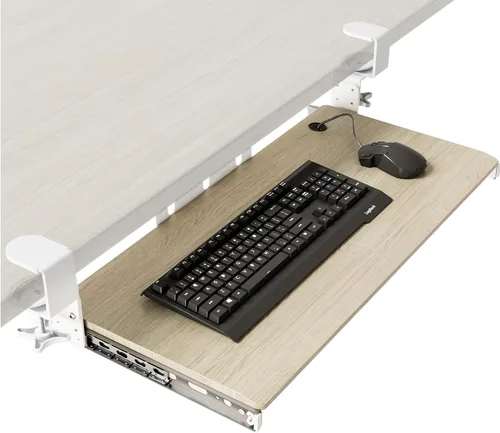 Vista 15 de AX WABER AX01WB01 - Bandeja extraíble para teclado debajo del escritorio con sistema de montaje de abrazadera C ajustable extra resistente, 27.3
