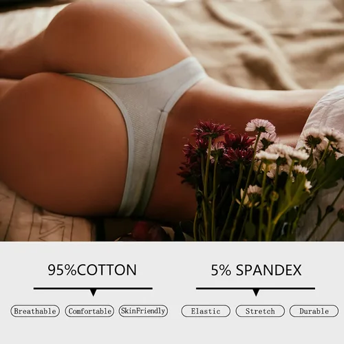 Vista 4 de FINETOO Paquete de 7 tangas para mujer, ropa interior de algodón transpirable de tiro bajo, bragas hipster sexy S-XL