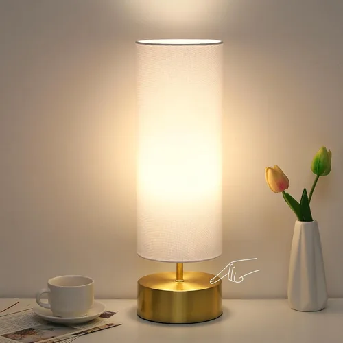 Vista 9 de Lámpara táctil de noche, lámpara de mesa de control táctil de 3 vías Sombra gris con base plateada