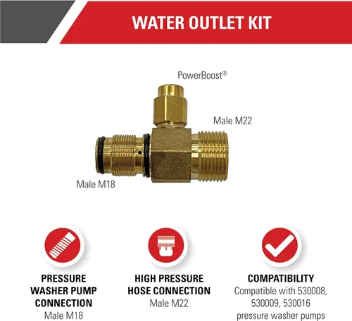 Vista 2 de Simpson Cleaning 7106264 Kit de salida de agua de repuesto para bombas de hidrolavadora AAA, M22, dorado OEM Water Outlet Fitting For AAA Pumps
