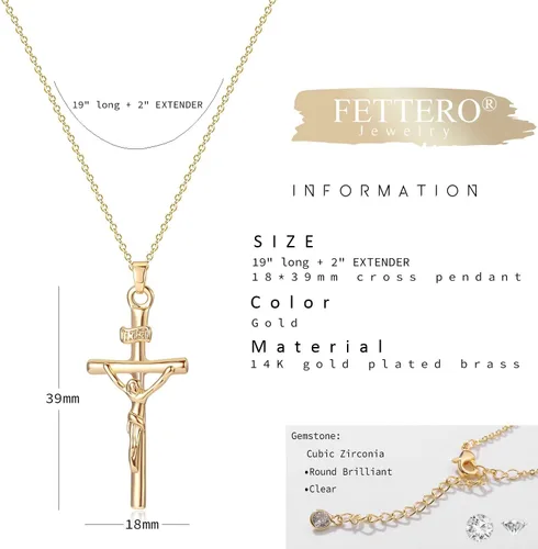Vista 181 de Fettero - Collar con dije de cruz de fe, chapado en oro de 14 K, cadena fina, minimalista, simple, pequeña, para oración, regalo de joyería religiosa