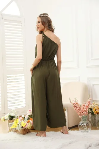 Vista 2 de BALAMY Overol de hombro para mujer, sin mangas, ajustable, con correa para el hombro, pierna ancha, boho