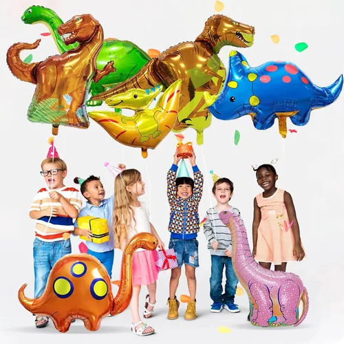 Vista 3 de 7 globos de aluminio de dinosaurio, globos gigantes de helio, globos de cumpleaños de dinosaurio para fiesta temática de dinosaurios de selva
