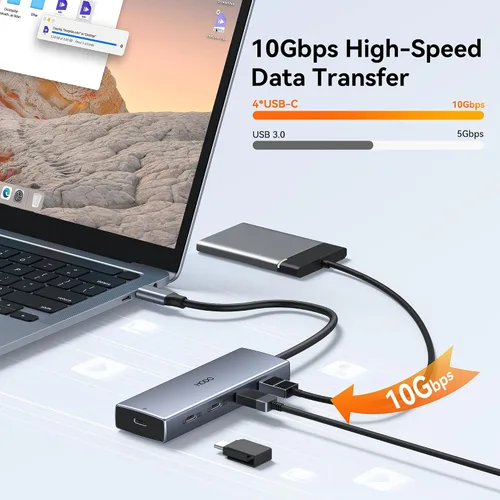 Vista 7 de Adaptador USB C Hub Dual 4K@60Hz USB C para Dell HP, 100W PD USB C Splitter