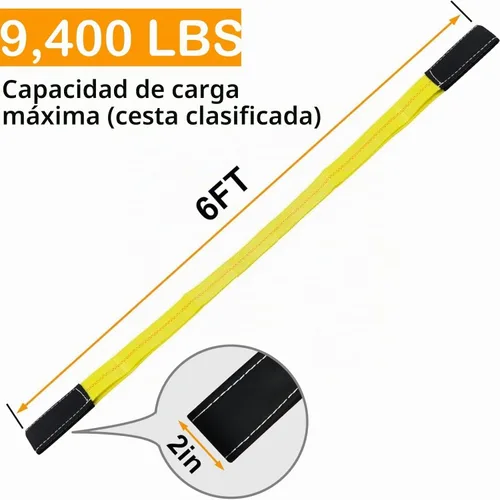 Vista 2 de Trekassy Paquete de 2 correas de elevación de 6 x 2 pulgadas, correas de elevación de 6 pies con capacidad nominal de cesta de 9,400 libras, correa