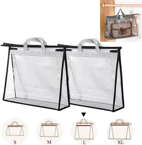 Vista 14 de fazhongfa 2 bolsas para el polvo para bolsas, organizador de almacenamiento de bolsos transparentes, no tejidas, bolsa colgante con cremallera y asa