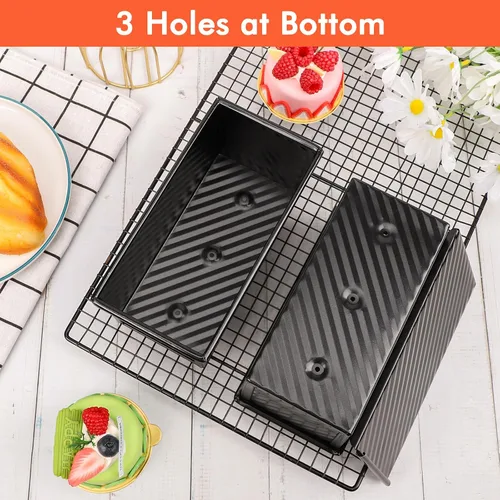 Vista 6 de Beasea Pullman - Molde para pan con tapa, paquete de 2 moldes pequeños antiadherentes para pan de 0.5 lb, acero al carbono, mini caja para pan Negro