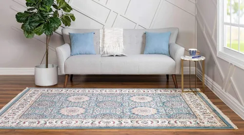Vista 3 de Unique Loom Narenj Collection - Alfombra clásica con diseño de patrón texturizado tradicional, rectangular, 3 x 5 pies y 1 pulgada, azul/beige