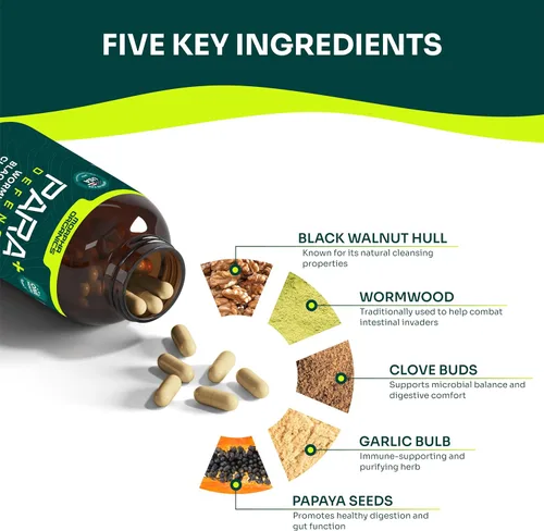 Vista 3 de Para Defense Limpieza y Desintoxicación Digestiva Ajenjo 250mg, Nogal Negro 250mg, Clavo 100mg, Semilla de Papaya, Ajo Suplemento Natural