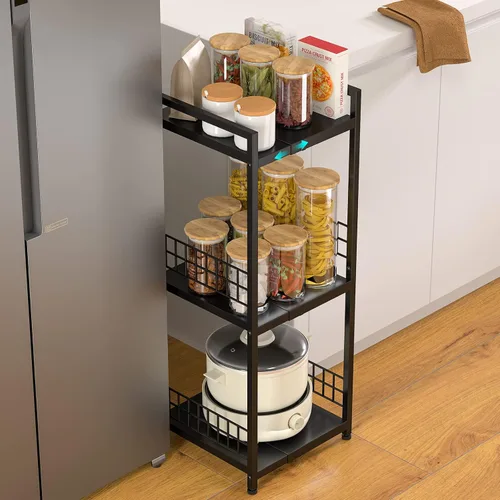 Vista 4 de DAOUTIME - Estantería metálica de 3 niveles, expandible, independiente, estrecha, estantes de piso abierto, ideal para baño, cocina, lavandería