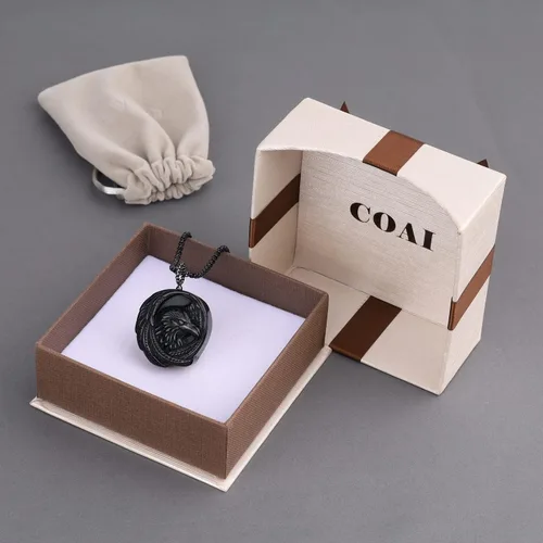 Vista 7 de COAI Collar de obsidiana con águila audaz para hombre