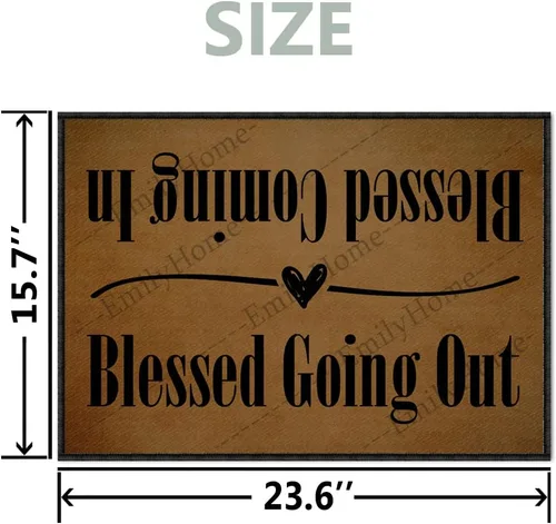 Vista 3 de Tapete para puerta delantera, para entrada interior, con texto en inglés "Blessed Coming in Blessed Going Out", alfombra de entrada
