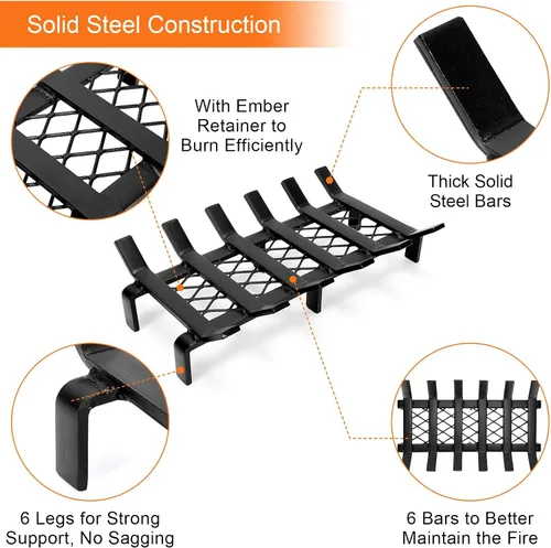 Vista 7 de WILLOW WEAVE - Rejilla para chimenea de 17 pulgadas con retenedor de brasas, rejilla para estufa de leña Solid Steel Fireplace Log Holder, Heavy