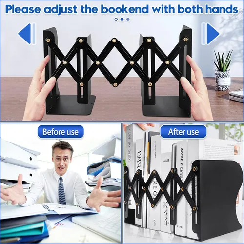 Vista 2 de Extremo de libro resistente para sostener libros, sujetalibros ajustable para estantes, organizador de libros decorativo para escritorio, resistente