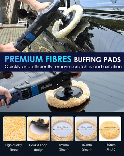 Vista 6 de Pulidora de búfer de 5 pulgadas, 1200 W, pulidora rotativa de precisión profesional con 11 velocidades 450-1950 RPM, velocidad constante y potencia