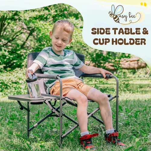 Vista 4 de Busy Bee Oversized Kids Camping Chair with Cup Holder, High Back Toddler Chair Kids Folding Chair, Perfect for Beach & Outdoor, Supports 150 Lbs.
