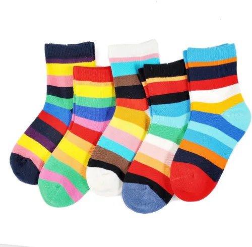Vista 29 de EPEIUS Paquete de 5 calcetines sin costuras con rayas arcoíris para niños y niñas