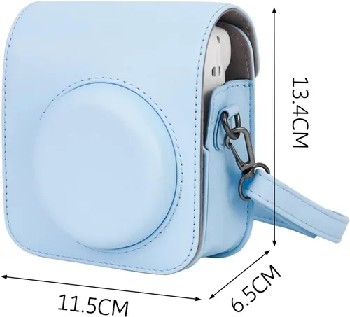 Vista 2 de Funda protectora compatible con cámara Fujifilm Instax Mini 12 de película instantánea con bolsillo para accesorios y correa ajustable (azul)