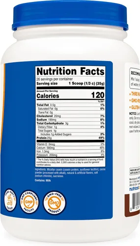 Vista 5 de Nutricost Proteína en Polvo de Caseína 2lb Chocolate - Caseína Micelar, Sin Gluten, Sin OMG Caseína micelar, sin gluten, sin OMG