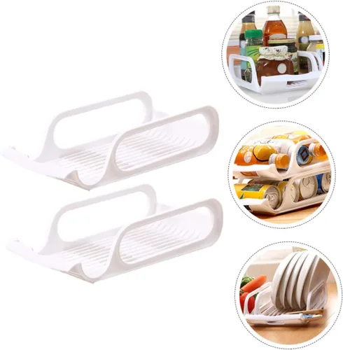 Vista 8 de 2 soportes de plástico apilables para latas, color blanco, contenedores de almacenamiento para refrigerador