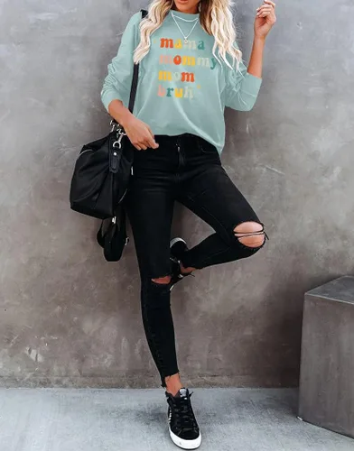 Vista 4 de Sudadera para mujer con cuello redondo para mamá mamá mamá mamá camiseta divertida de manga larga con cuello redondo