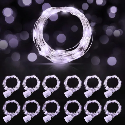 Vista 39 de AIKEI Paquete de 12 luces LED de hadas que funcionan con pilas, guirnaldas de luces impermeables de 7 pies, 20 luces LED de luciérnagas estrelladas