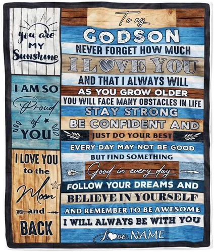 Vista 7 de Manta personalizada con texto en inglés «To My Godson», de Godmother Godmother Wolf Moon, My Love for You is Forever Godson Birthday Christmas