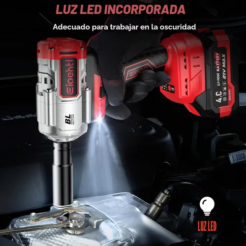 Vista 6 de Llave de impacto inalámbrica, 1200 Nm (900 pies-libras) Pistola de impacto sin escobillas de 1/2 pulgada, baterías de 2 x 4.0 AH motor de impacto