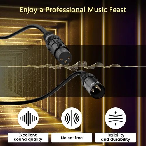 Vista 4 de XLR - Cable de micrófono de 2 pies, paquete de 4 unidades, cable de audio de micrófono equilibrado de 3 pines XLR macho a hembra, cable de conexión